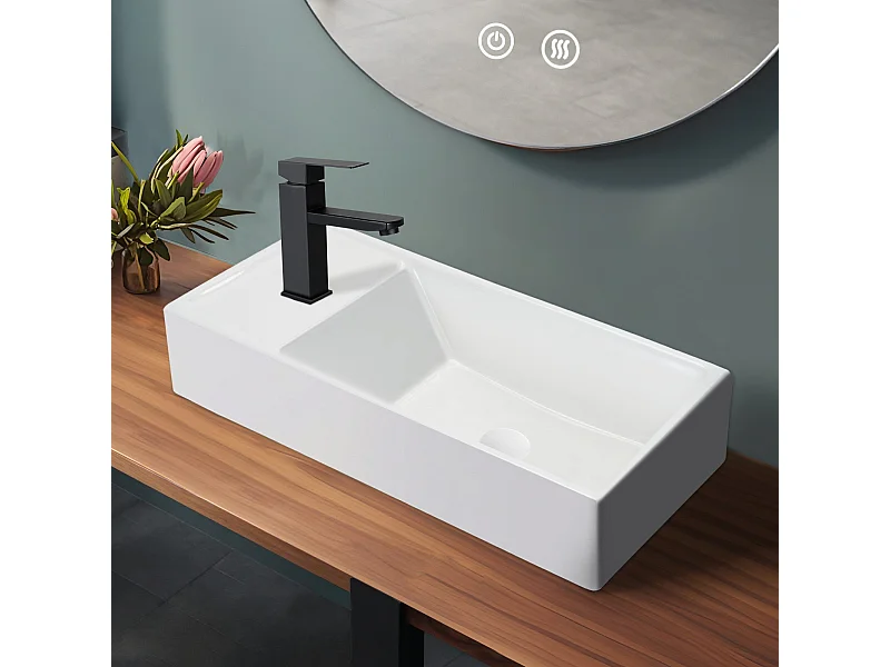 NETTLIFE vasque à poser, Lavabo de salle de bain céramique Blanc - Vasque carrée 40 x 22cm