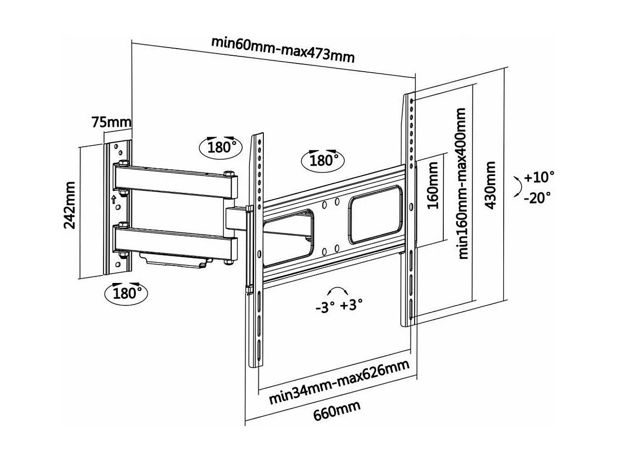 Soporte de TV Aisens WT70TSLE-025 37-70'' inclinable + giratorio + nivelable negro