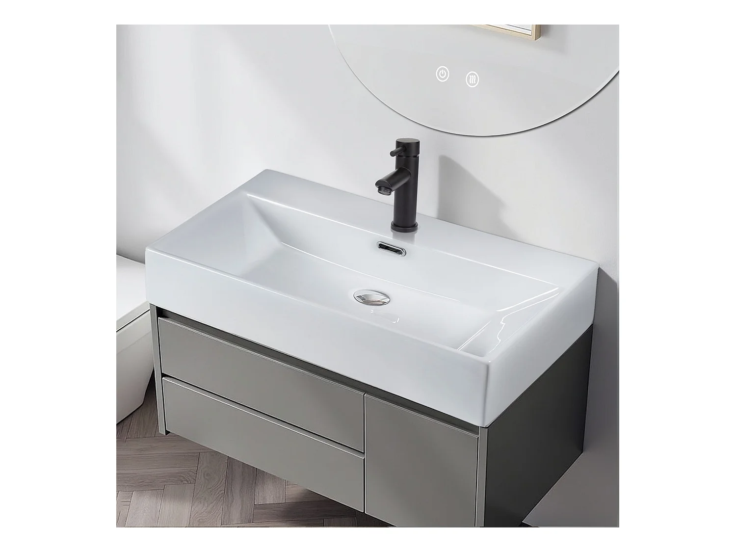 NETTLIFE vasque à poser, Lavabo de salle de bain céramique Blanc - Vasque carrée 60 x 42cm