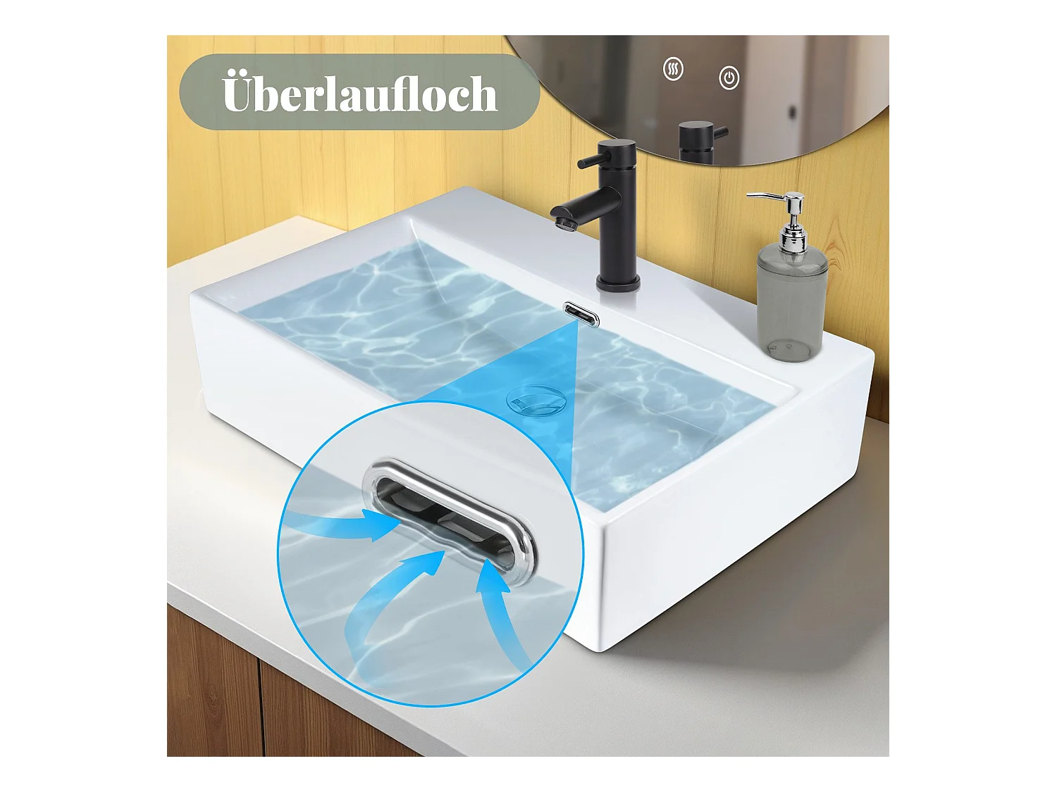 NETTLIFE vasque à poser, Lavabo de salle de bain céramique Blanc - Vasque carrée 60 x 42cm