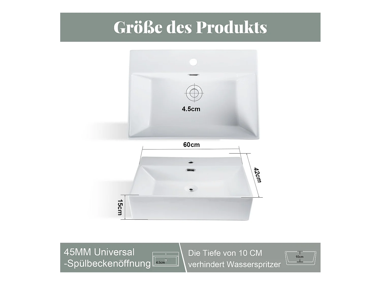 NETTLIFE vasque à poser, Lavabo de salle de bain céramique Blanc - Vasque carrée 60 x 42cm