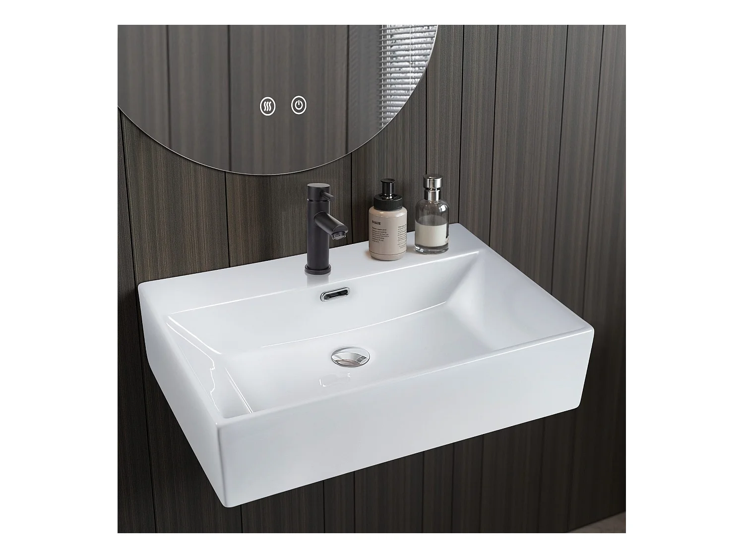 NETTLIFE vasque à poser, Lavabo de salle de bain céramique Blanc - Vasque carrée 60 x 42cm