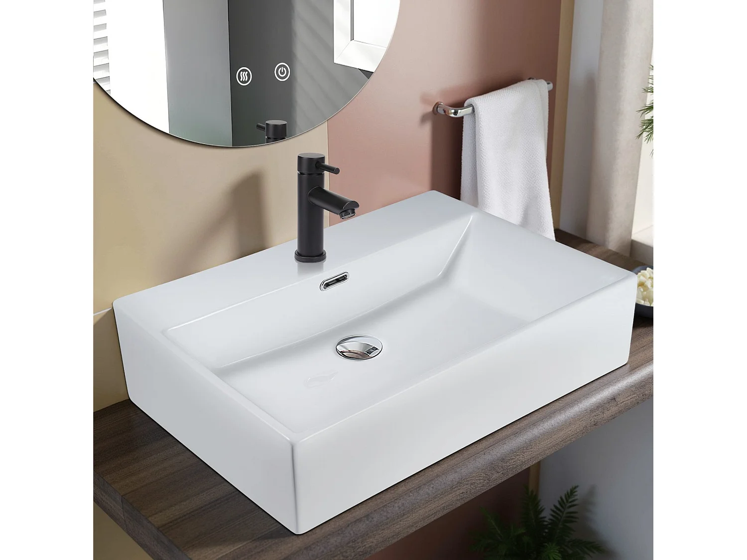 NETTLIFE vasque à poser, Lavabo de salle de bain céramique Blanc - Vasque carrée 60 x 42cm