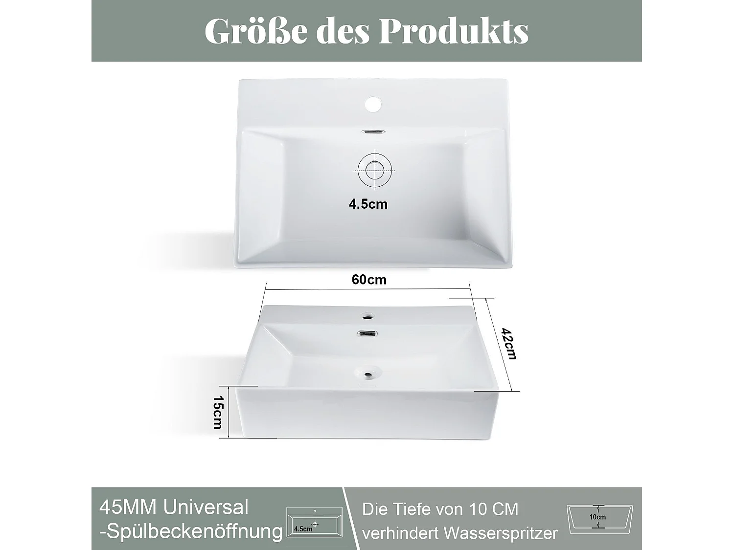 NETTLIFE vasque à poser, Lavabo de salle de bain céramique Blanc - Vasque carrée 60 x 42cm