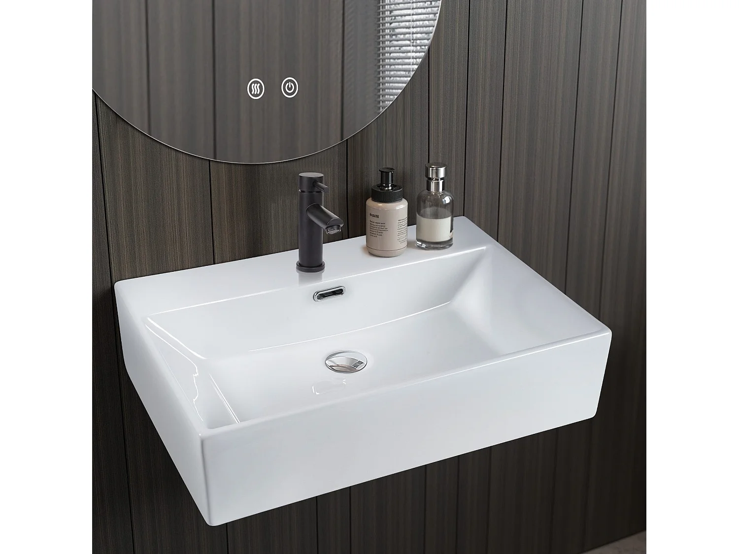 NETTLIFE vasque à poser, Lavabo de salle de bain céramique Blanc - Vasque carrée 60 x 42cm