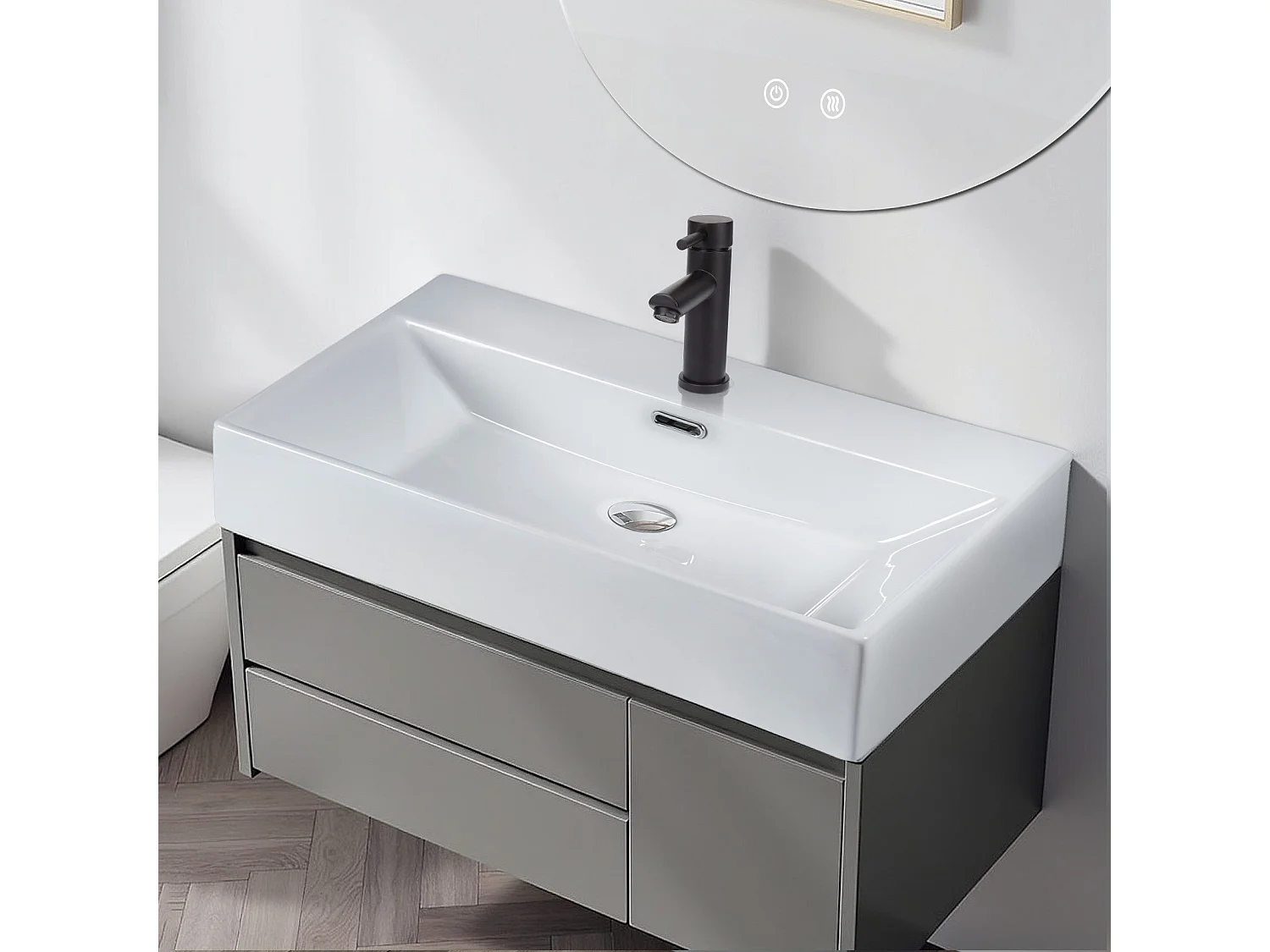 NETTLIFE vasque à poser, Lavabo de salle de bain céramique Blanc - Vasque carrée 60 x 42cm