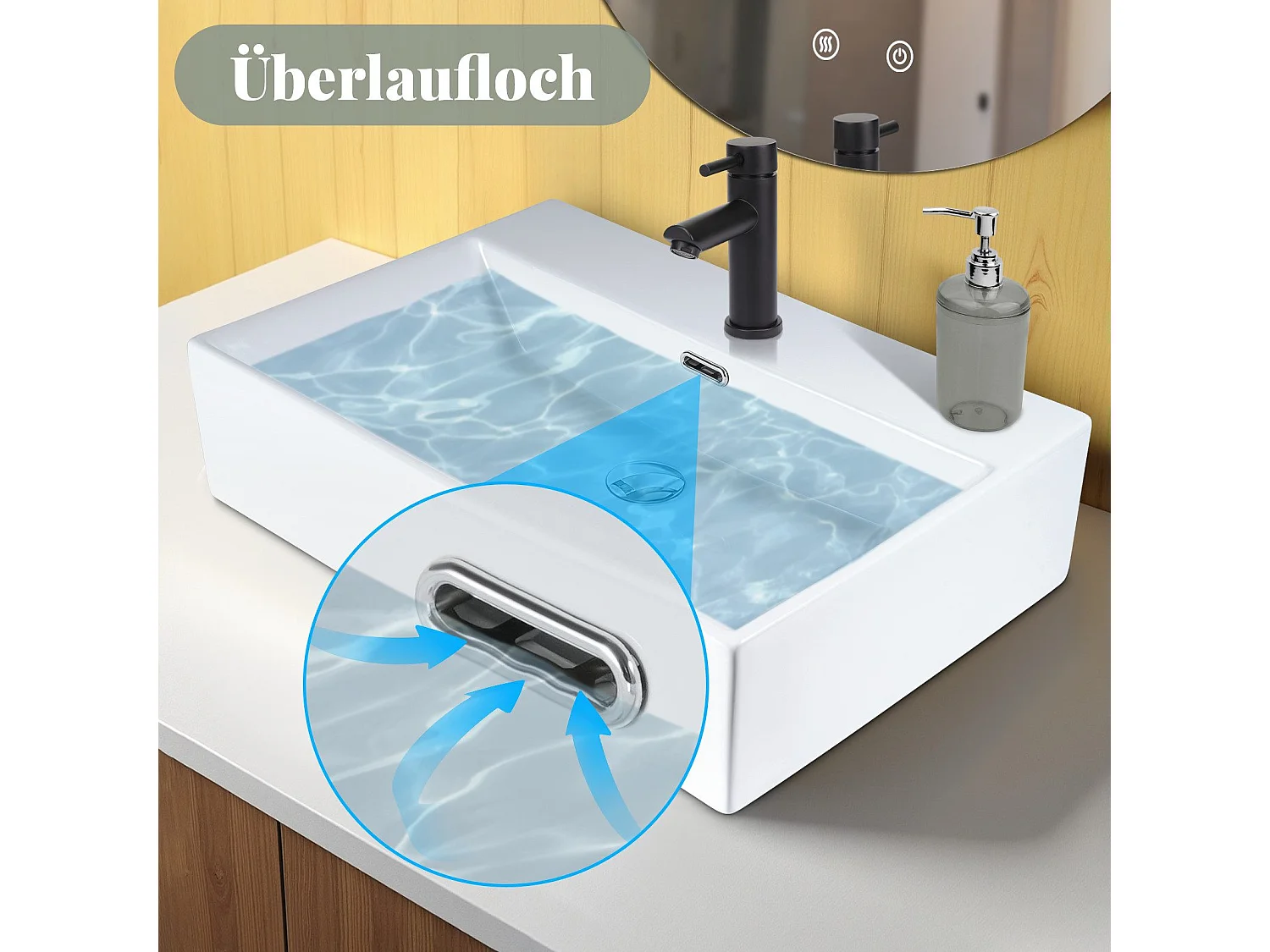 NETTLIFE vasque à poser, Lavabo de salle de bain céramique Blanc - Vasque carrée 60 x 42cm