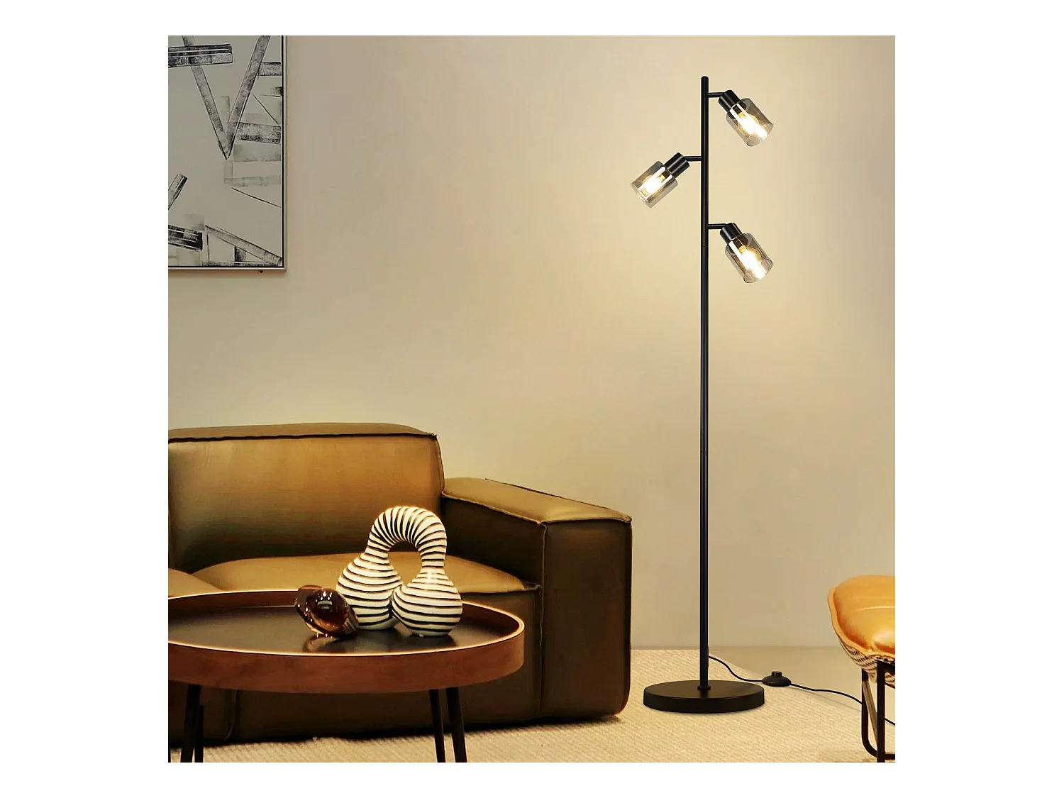 NETTLIFE Vintage staande lamp woonkamer zwarte tafellamp 3 glazen vlammen E14 fitting metalen verstelbare tafellamp 350