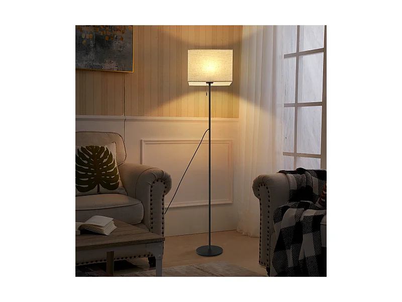 NETTLIFE Retro Dimmbare LED Stehleuchte Stoffschirm für Wohnzimmer, mit Zugschalter