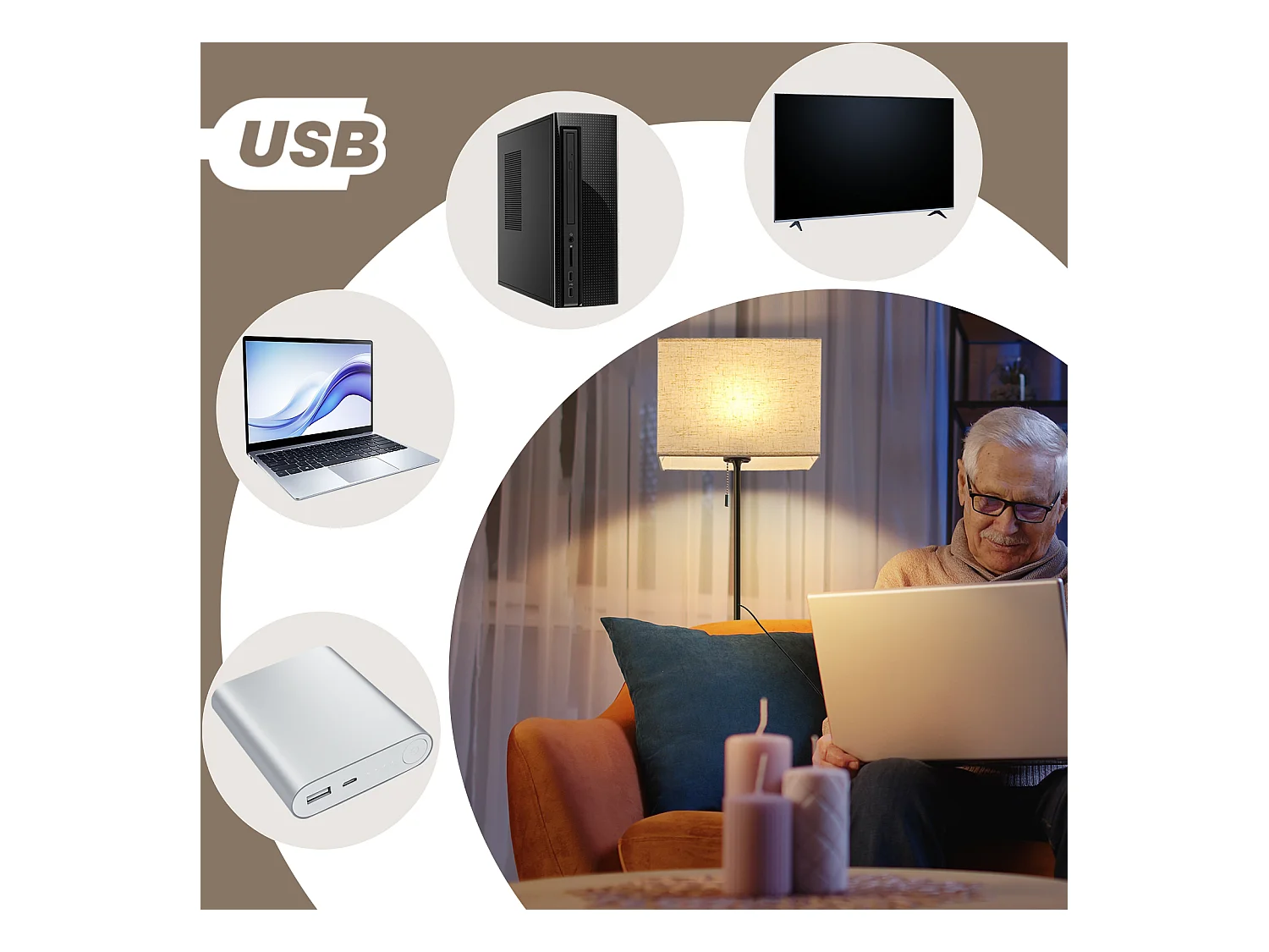 NETTLIFE Retro Dimmbare LED Stehleuchte Stoffschirm für Wohnzimmer, mit Zugschalter