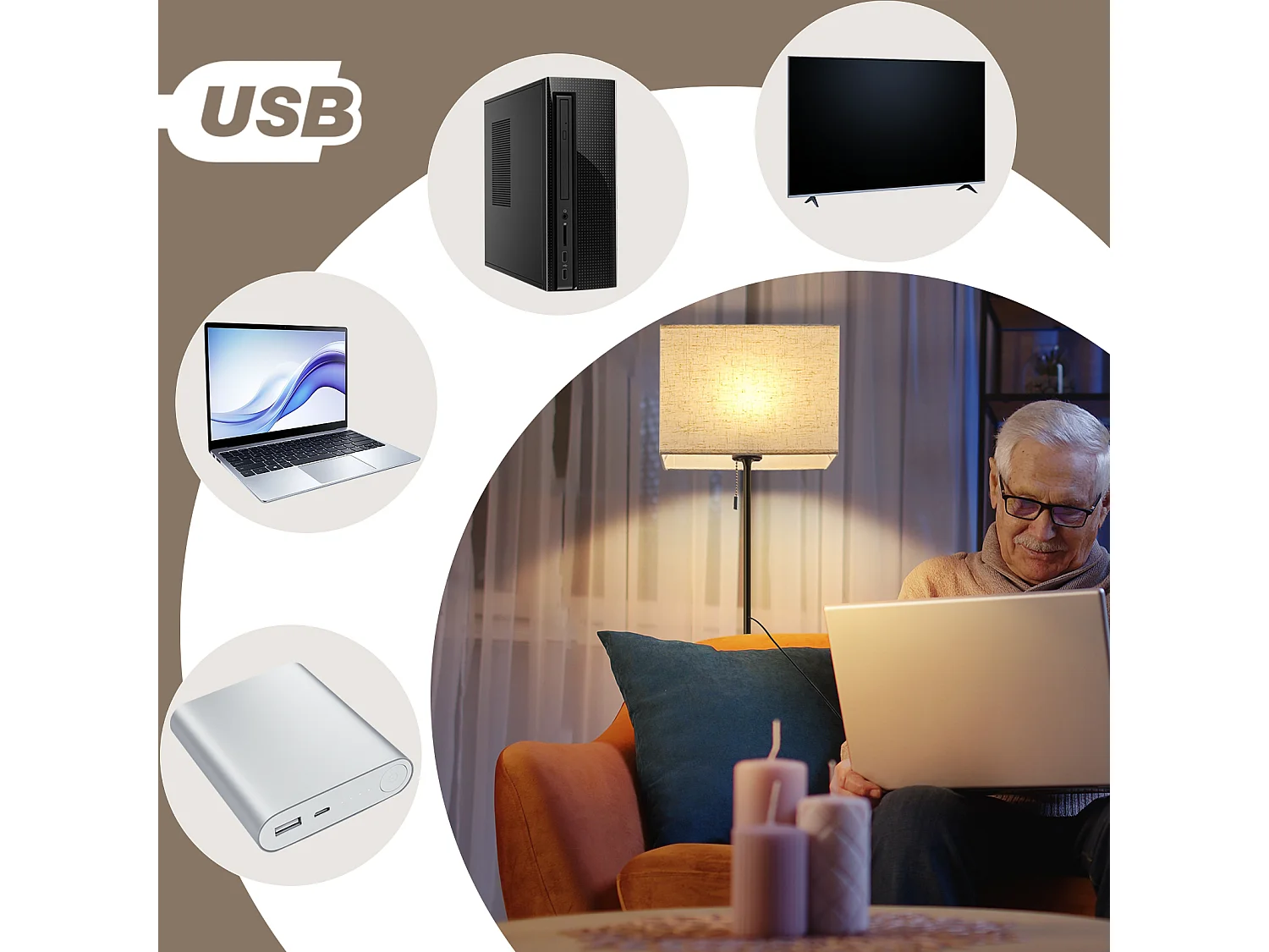 NETTLIFE Lampadaire LED à Intensité Variable Rétro Abat-jour En Tissu Pour Salon, Avec Interrupteur à Tirette