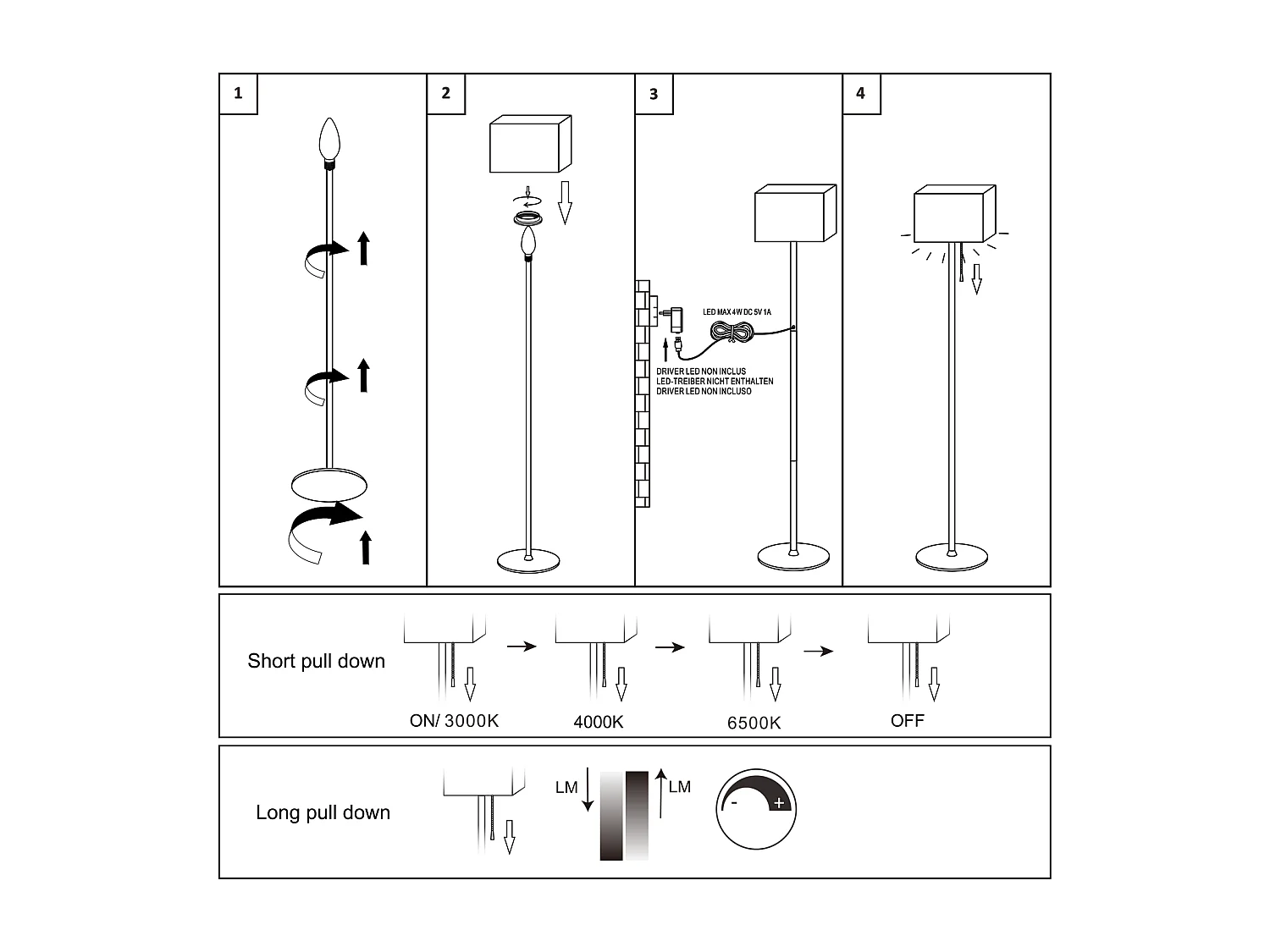 NETTLIFE Lampadaire LED à Intensité Variable Rétro Abat-jour En Tissu Pour Salon, Avec Interrupteur à Tirette