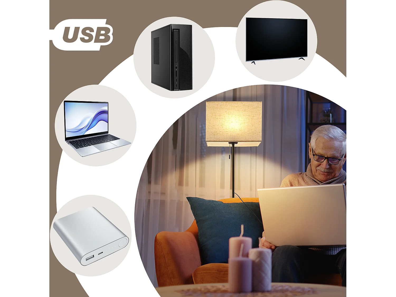 NETTLIFE Lampadaire LED à Intensité Variable Rétro Abat-jour En Tissu Pour Salon, Avec Interrupteur à Tirette