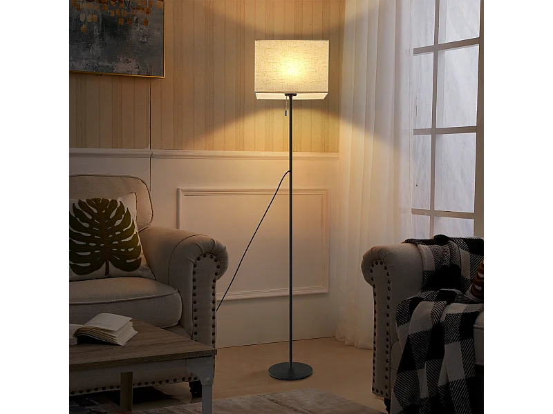 NETTLIFE Lampadaire LED à Intensité Variable Rétro Abat-jour En Tissu Pour Salon, Avec Interrupteur à Tirette