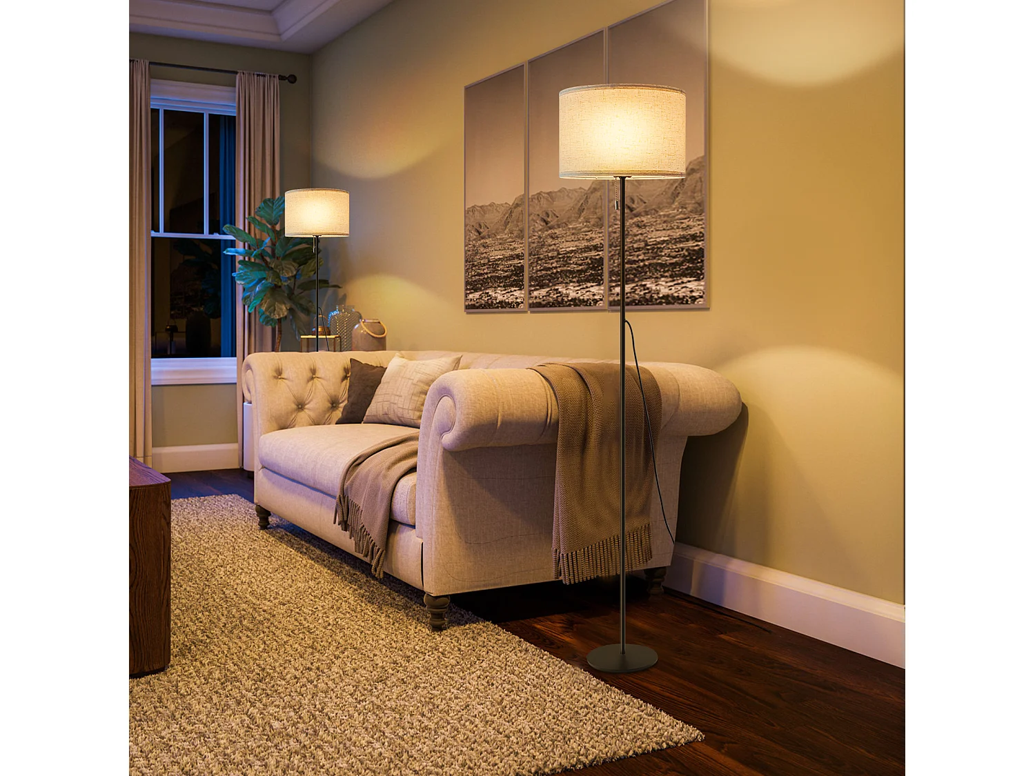 NETTLIFE Dimbare LED-vloerlamp met retro stoffen kap voor woonkamer met trekschakelaar