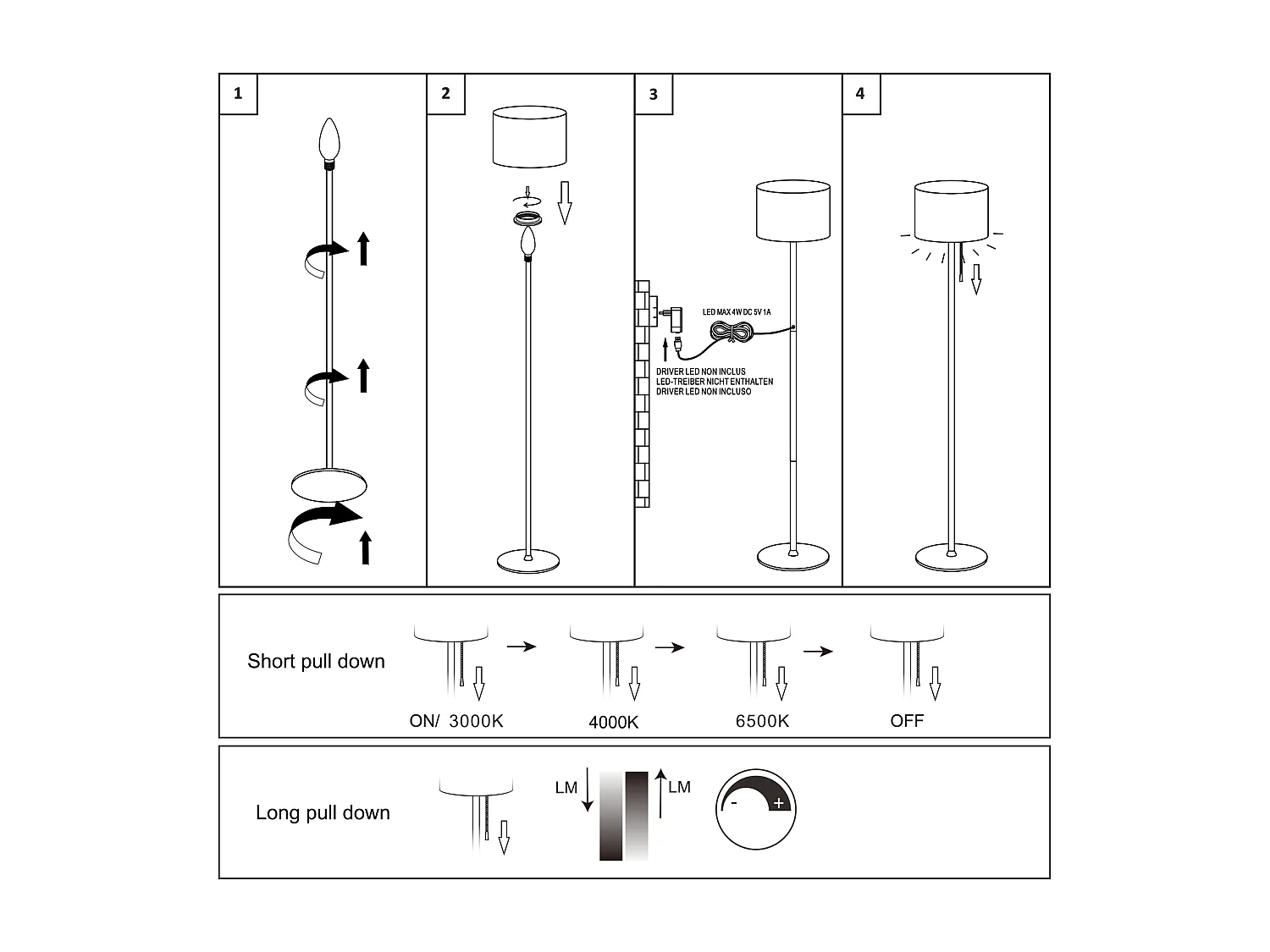 NETTLIFE Dimbare LED-vloerlamp met retro stoffen kap voor woonkamer met trekschakelaar
