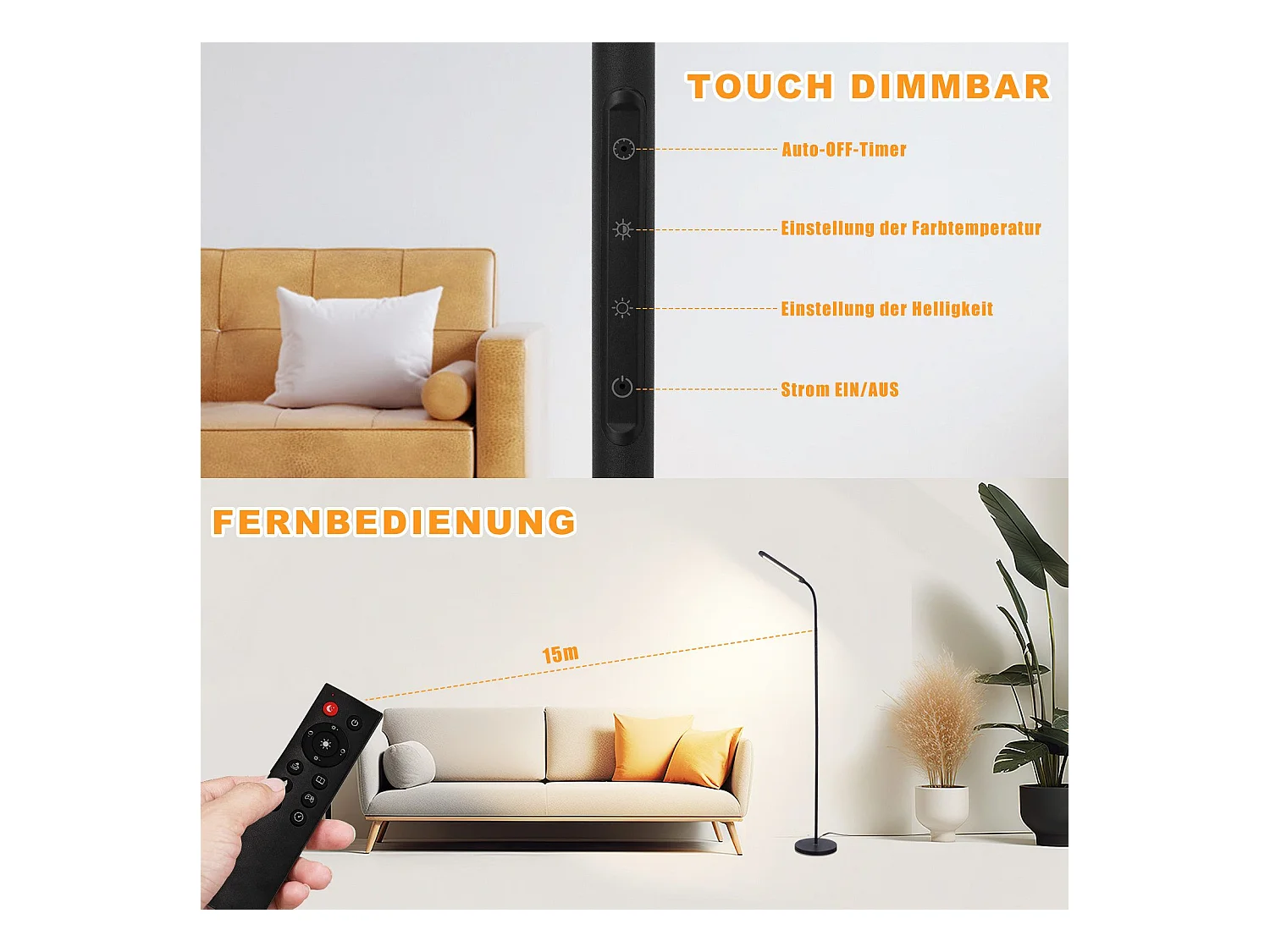 NETTLIFE LED vloerlamp woonkamer dimbaar zwarte vloerlamp 11W 360° flexibele bank