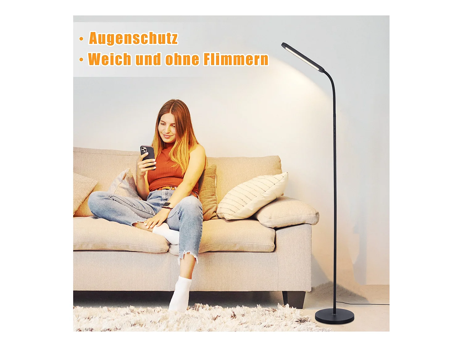 NETTLIFE LED vloerlamp woonkamer dimbaar zwarte vloerlamp 11W 360° flexibele bank