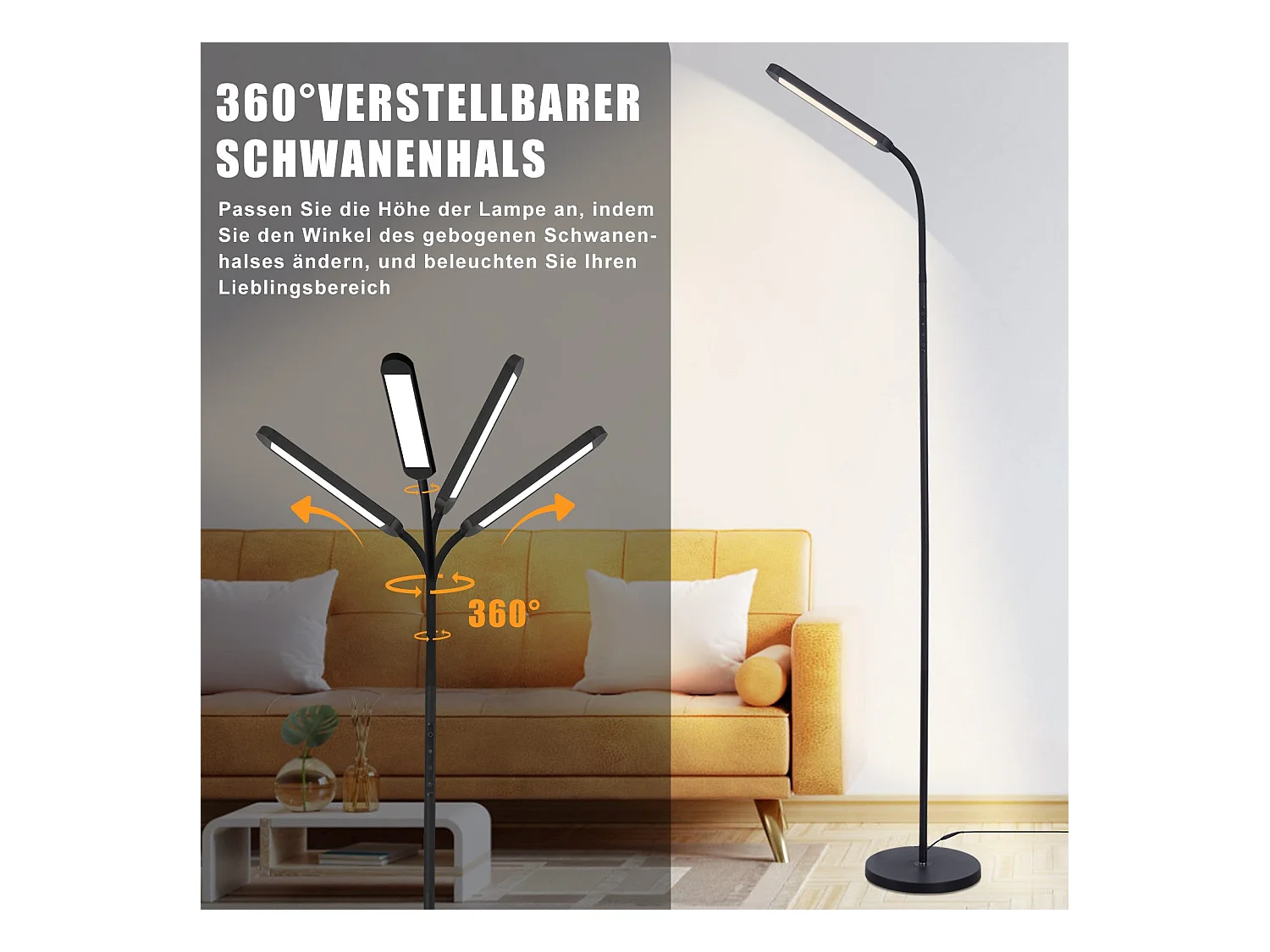 NETTLIFE LED vloerlamp woonkamer dimbaar zwarte vloerlamp 11W 360° flexibele bank