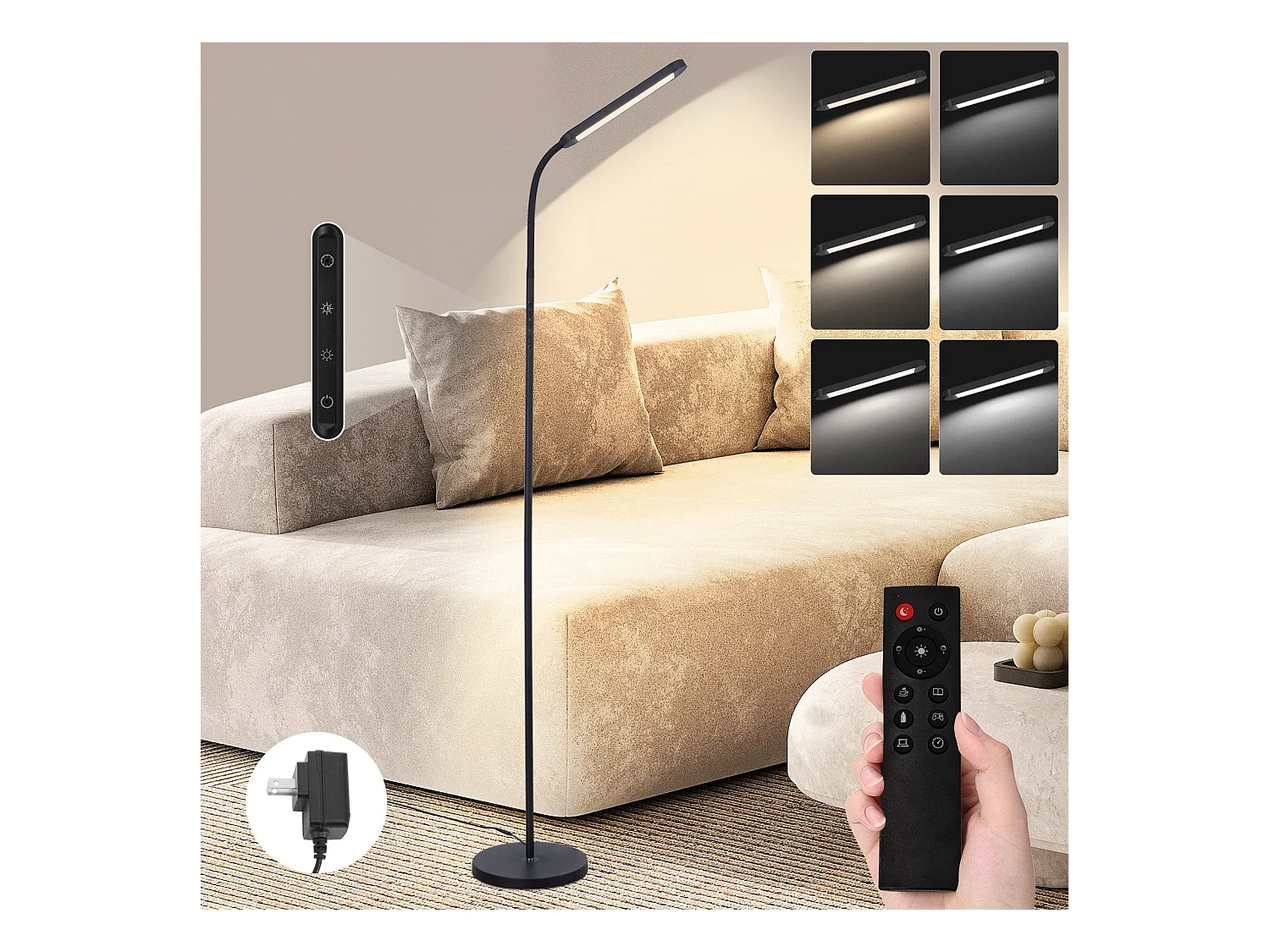 NETTLIFE Lampadaire LED Salon Dimmable Noir Lampadaire 11w 360° Flexible Canapé