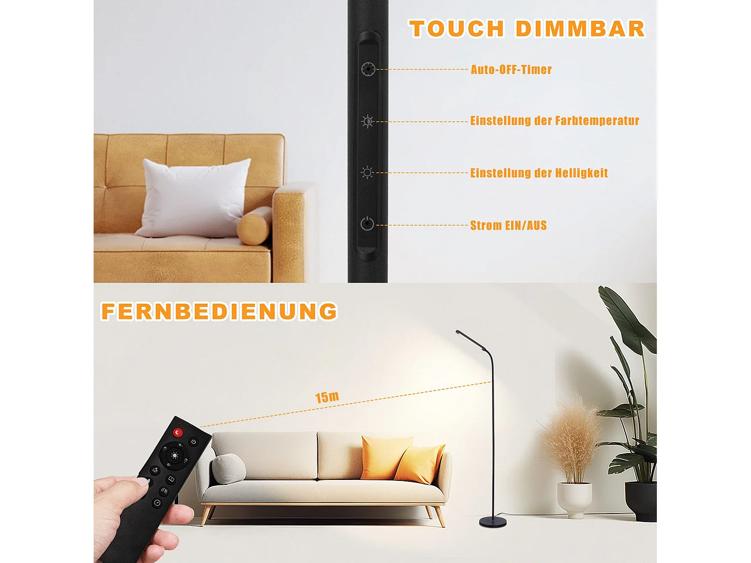 NETTLIFE LED vloerlamp woonkamer dimbaar zwarte vloerlamp 11W 360° flexibele bank