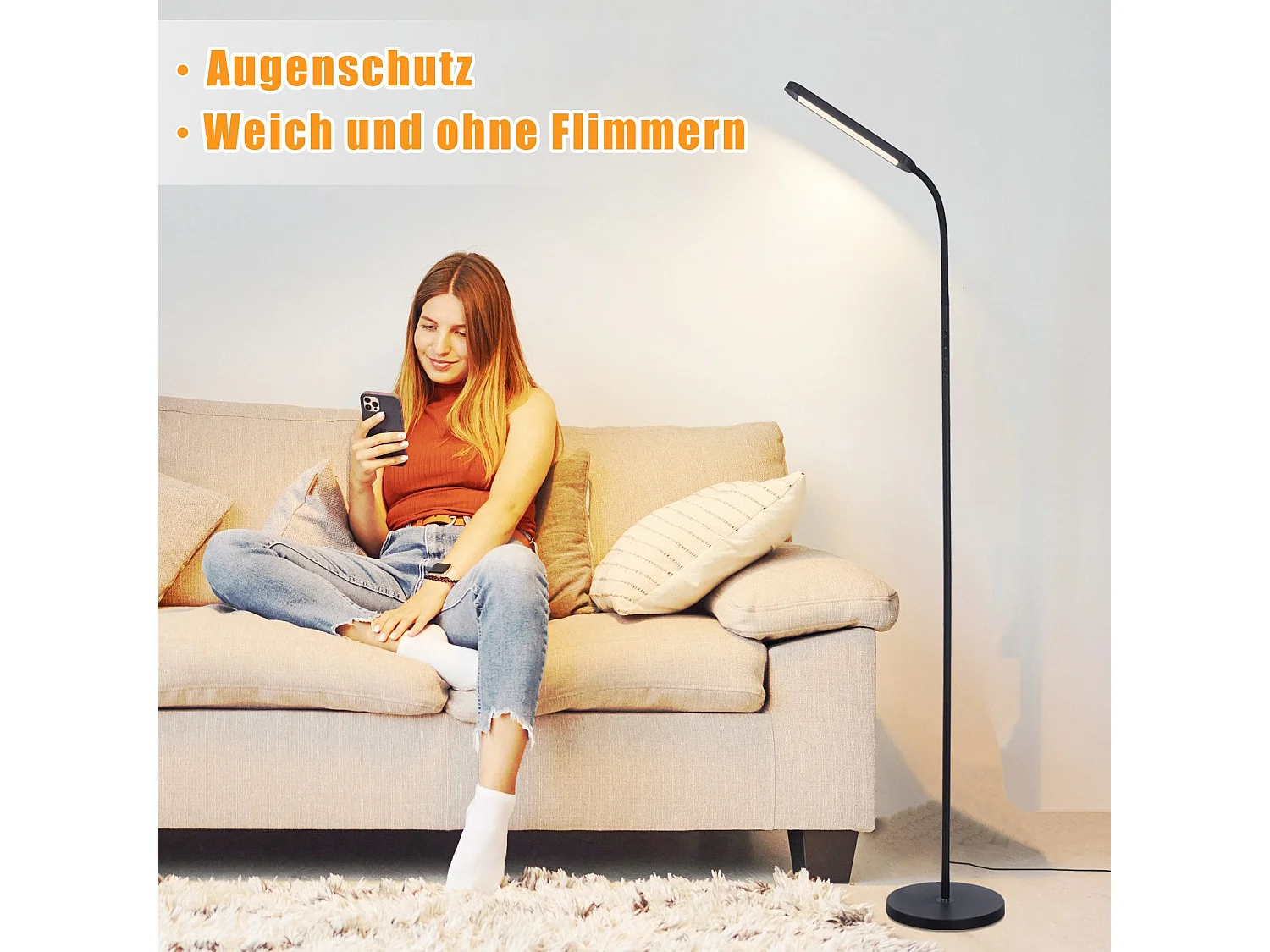 NETTLIFE Lampadaire LED Salon Dimmable Noir Lampadaire 11w 360° Flexible Canapé