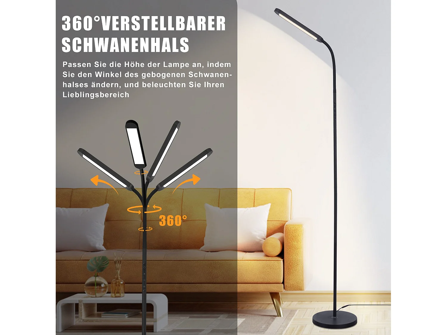 NETTLIFE Lampadaire LED Salon Dimmable Noir Lampadaire 11w 360° Flexible Canapé