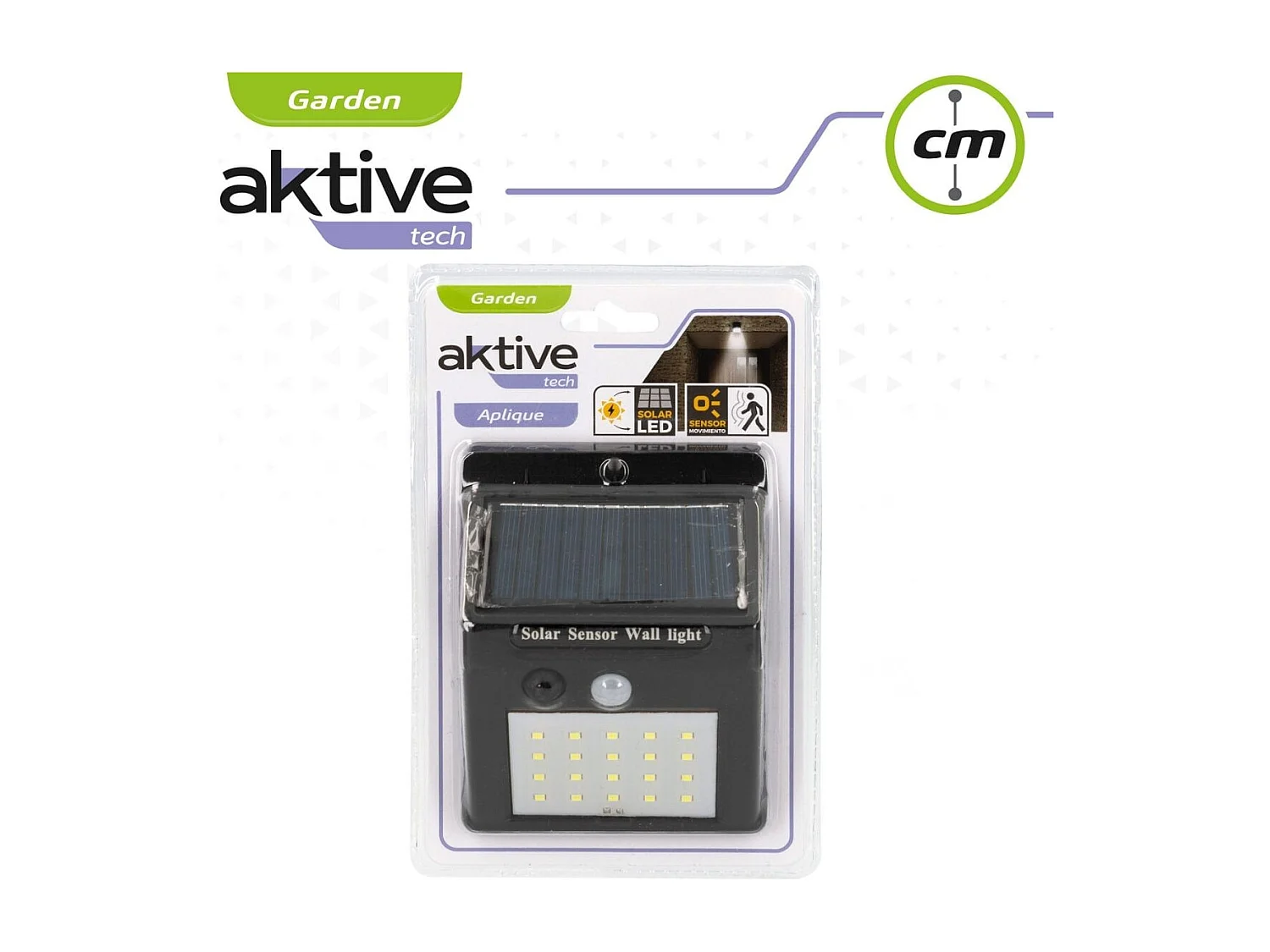 Aplique solar Aktive 8 LED sensor de movimiento negro 12,4x9,5x5 cm