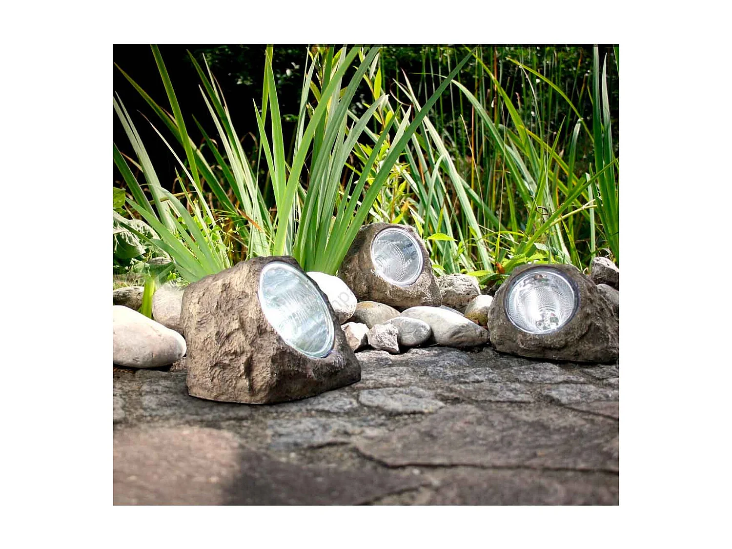 Faro solar LED piedra negro 11x12x8,2 cm