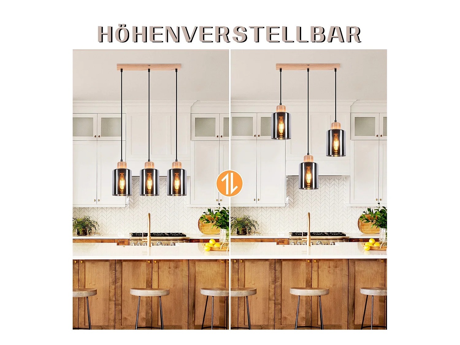 NETTLIFE Suspension en bois, lampe suspendue E27, lampe de table à manger vintage en verre