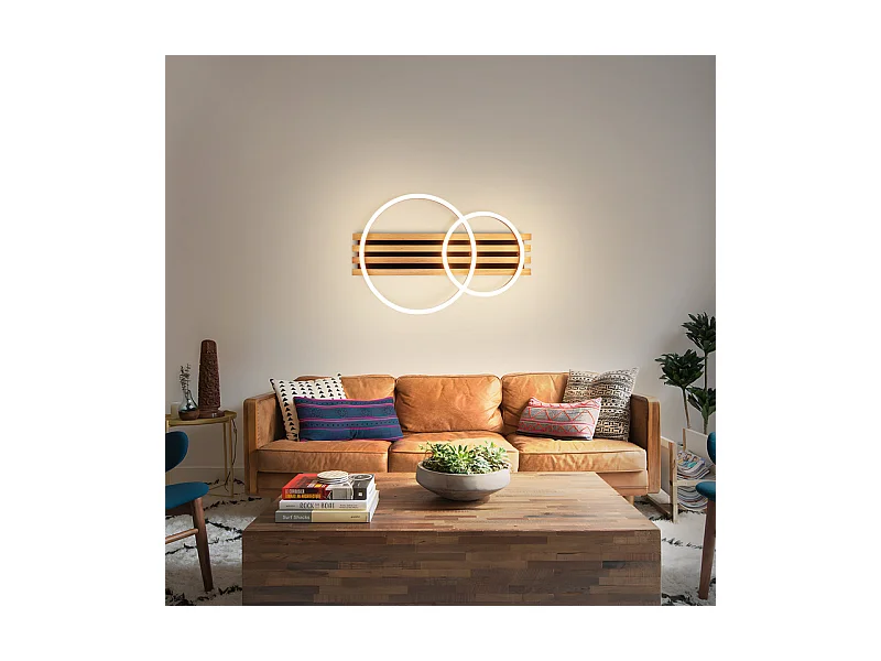 NETTLIFE Plafonnier led en intensité variable : 55 cm, plafonnier moderne à 2 anneaux, 36 w, design avec télécommande, pour chambre à coucher,