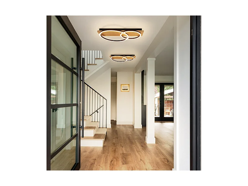 NETTLIFE Plafonnier led en intensité variable : 55 cm, plafonnier moderne à 2 anneaux, 36 w, design avec télécommande, pour chambre à coucher,