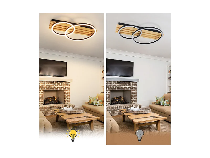 NETTLIFE Plafonnier led en intensité variable : 55 cm, plafonnier moderne à 2 anneaux, 36 w, design avec télécommande, pour chambre à coucher,