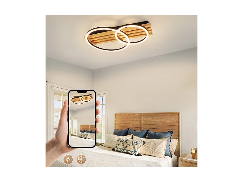 NETTLIFE Plafonnier led en intensité variable : 55 cm, plafonnier moderne à 2 anneaux, 36 w, design avec télécommande, pour chambre à coucher,