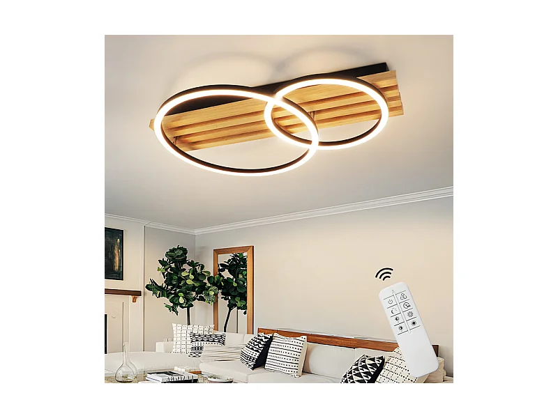 NETTLIFE Ściemnialna lampa sufitowa LED: 55 cm, nowoczesna lampa sufitowa z 2 pierścieniami, 36 W, z pilotem, do sypialni,