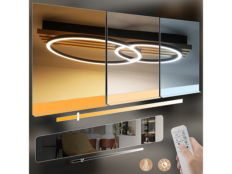 NETTLIFE Plafonnier led en intensité variable : 55 cm, plafonnier moderne à 2 anneaux, 36 w, design avec télécommande, pour chambre à coucher,
