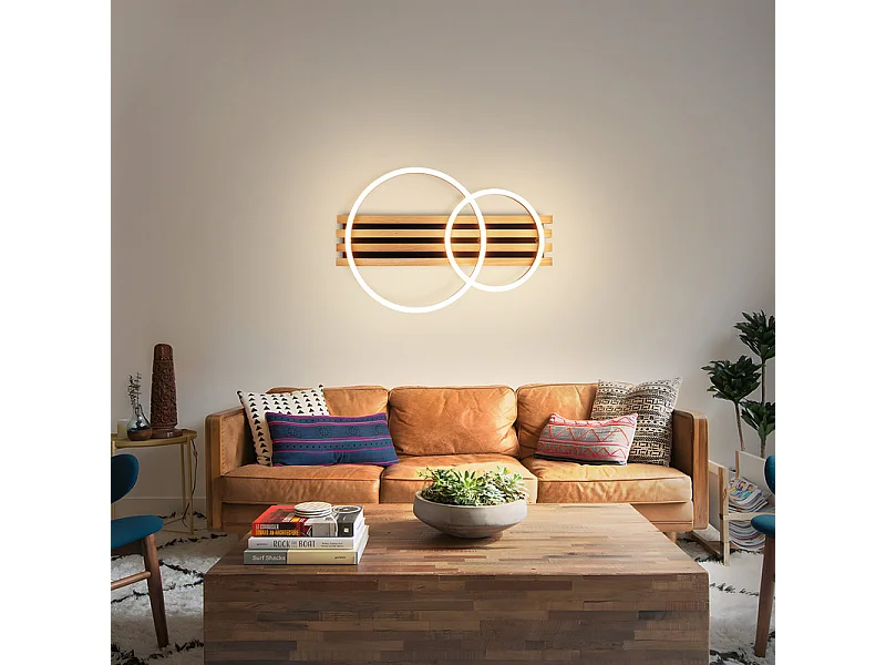 NETTLIFE Plafonnier led en intensité variable : 55 cm, plafonnier moderne à 2 anneaux, 36 w, design avec télécommande, pour chambre à coucher,