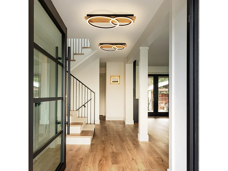 NETTLIFE Plafonnier led en intensité variable : 55 cm, plafonnier moderne à 2 anneaux, 36 w, design avec télécommande, pour chambre à coucher,