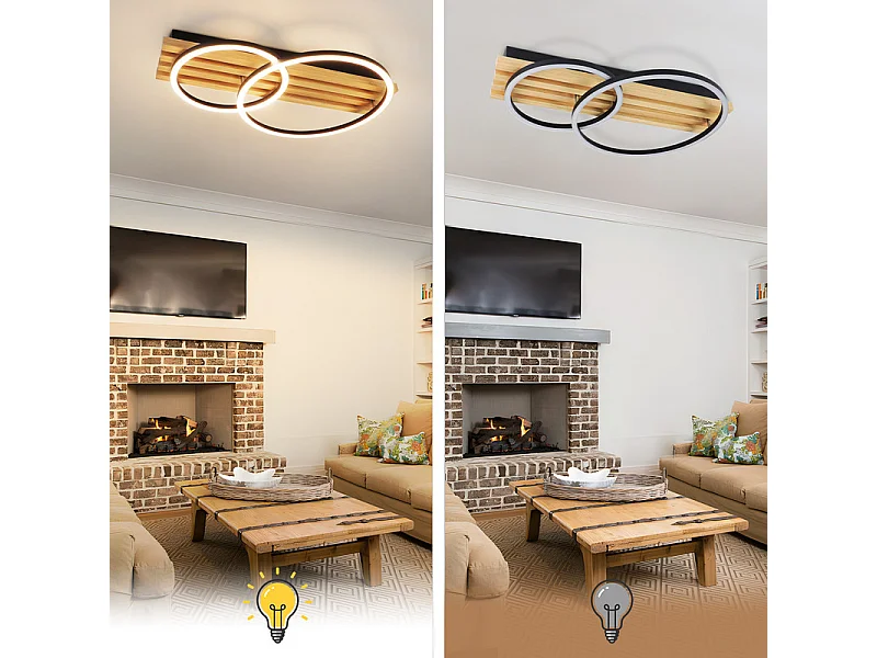 NETTLIFE Plafonnier led en intensité variable : 55 cm, plafonnier moderne à 2 anneaux, 36 w, design avec télécommande, pour chambre à coucher,