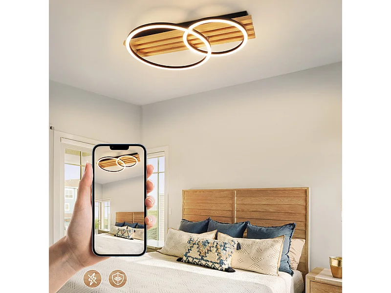 NETTLIFE Plafonnier led en intensité variable : 55 cm, plafonnier moderne à 2 anneaux, 36 w, design avec télécommande, pour chambre à coucher,