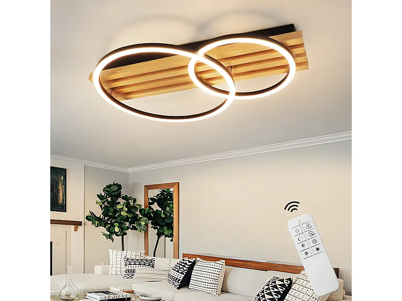 NETTLIFE Plafonnier led en intensité variable : 55 cm, plafonnier moderne à 2 anneaux, 36 w, design avec télécommande, pour chambre à coucher,