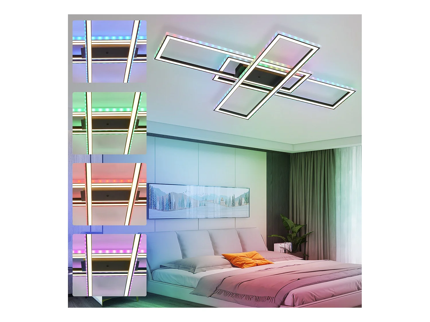Plafonnier led nettlife pour chambre à coucher - 35 w - intensité variable - noir - avec télécommande - couleur rvb changeante - plafonnier carré