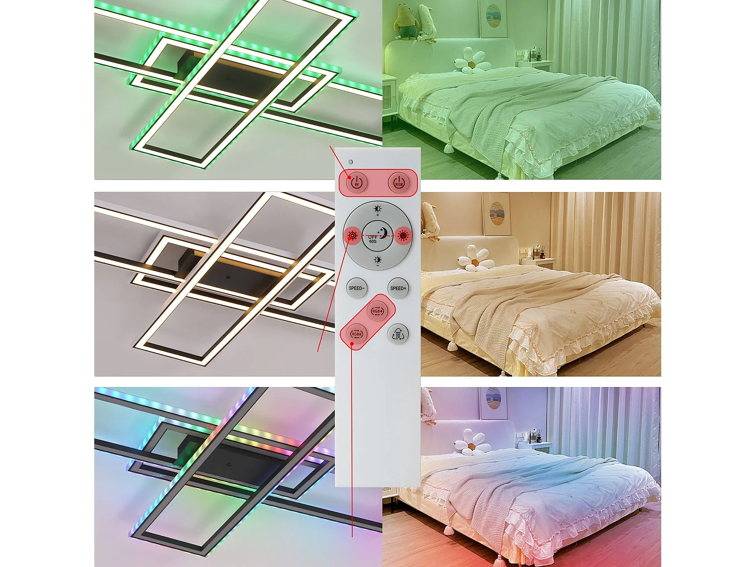 Nettlife LED-Deckenleuchte für Schlafzimmer – 35 W – dimmbar – Schwarz – mit Fernbedienung – RGB-Farbwechsel – quadratische Deckenleuchte
