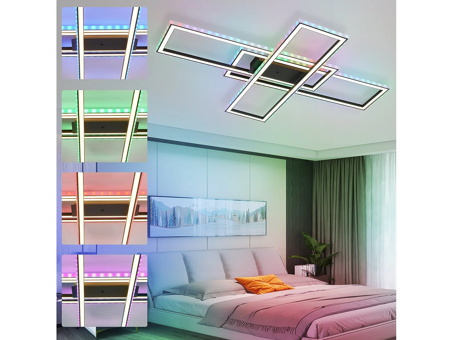 Nettlife LED-Deckenleuchte für Schlafzimmer – 35 W – dimmbar – Schwarz – mit Fernbedienung – RGB-Farbwechsel – quadratische Deckenleuchte