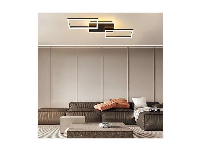 Nettlife plafonnier led pour salon - grand plafonnier noir à intensité variable avec télécommande 63 w lampe de chambre moderne métal 80 cm