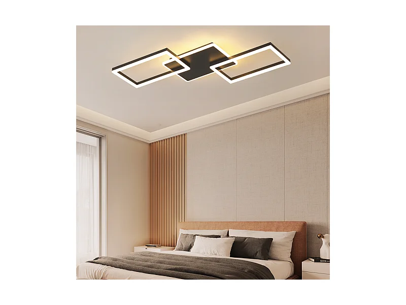 Nettlife plafonnier led pour salon - grand plafonnier noir à intensité variable avec télécommande 63 w lampe de chambre moderne métal 80 cm