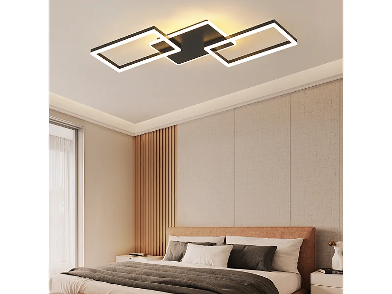 Nettlife plafonnier led pour salon - grand plafonnier noir à intensité variable avec télécommande 63 w lampe de chambre moderne métal 80 cm