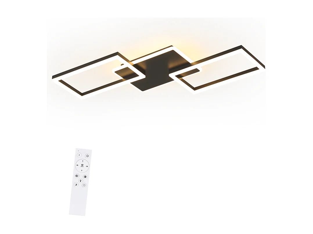 Nettlife LED-plafondlamp voor woonkamer - Grote zwarte dimbare plafondlamp met afstandsbediening 63W moderne metalen slaapkamerlamp 80cm