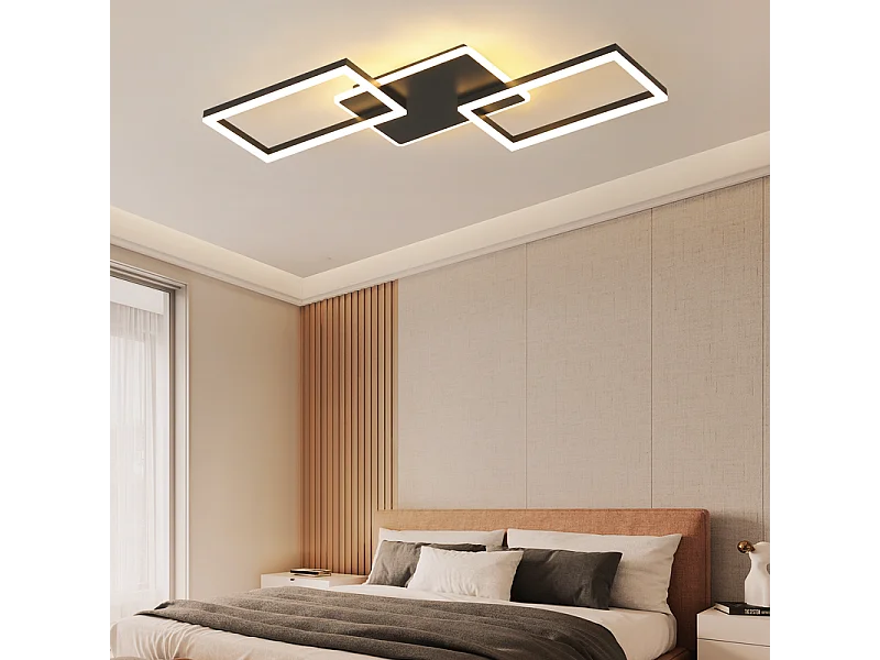 Nettlife plafonnier led pour salon - grand plafonnier noir à intensité variable avec télécommande 63 w lampe de chambre moderne métal 80 cm
