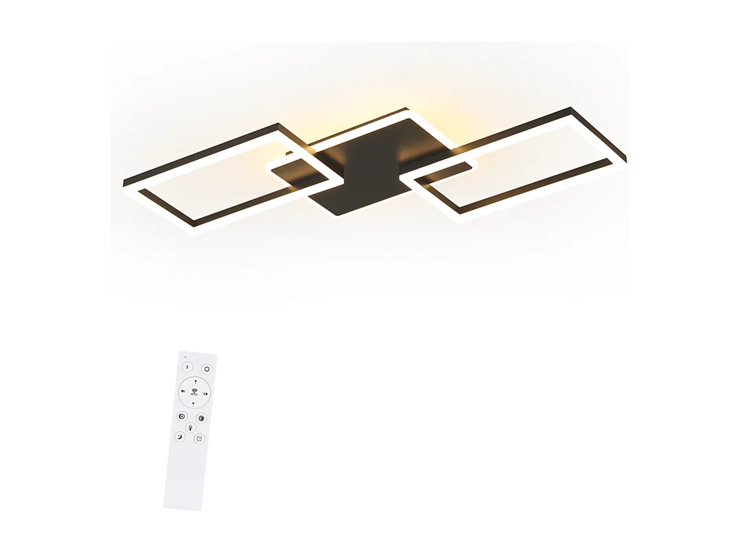 Nettlife plafonnier led pour salon - grand plafonnier noir à intensité variable avec télécommande 63 w lampe de chambre moderne métal 80 cm